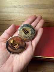 Vintage 1970s 80s Clip On Earrings Imitation Pearl Cabochon Gold Tone