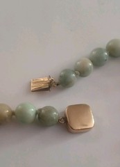 Vintage 1950s Natural Jade 10 Mm.Bead Necklace with A Gold Filled Clasp Knotted