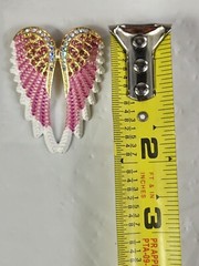 Beautiful Angel Wings Brooch Pendant Iridescent Rhinestones Gold Tone White Pink