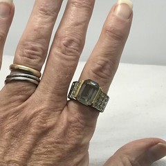 Vintage Gold Plated Smokey Grey Aust & Clear Crystals Unique Ring varied sizes