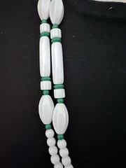 Vintage Trifari ? Lucite White And Green Beaded Necklace Silver Tone Clasp