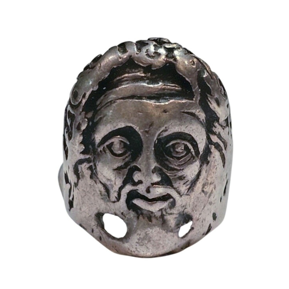 Sculptured Head Sterling Ring Antique Large Size Mythological Ring