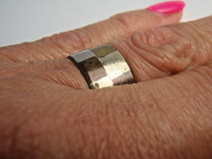 Estate 925 Sterling Silver Checkered 9mm Ring Band Silver Bronze Brass Sz 6 1/4