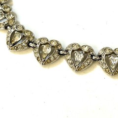 Vintage BOGOFF Heart Rhinestone Necklace Rhodium Plated Art Deco Style 15.5”