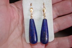 Quality 14K GF 45mm Large Laois Lazuli Tear drop Lever back Earrings