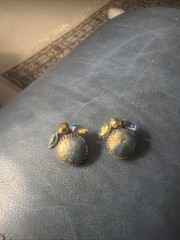 Goldblue Tinted Stone With Blue And Gold Faceted Crystals Clip On Earrings