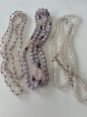 Vintage 14k Yellow Gold Lavender Jade/Rose Quartz Gold Ball Beaded Necklaces Lot