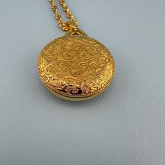 Vintage Lucerne Watch Pendant Necklace Gold Tone Floral Etched Ornate 24″ READ