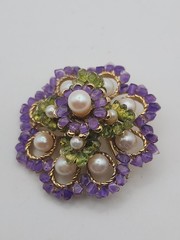 Swoboda Pearl Amethyst Peridot Pin Minty!