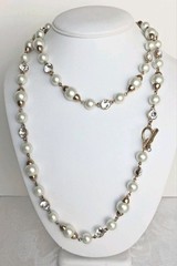 Vintage Givenchy pearl and crystal statement Rich mom necklace Ivory gold 20 in