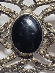 Vintage Style Ornate Metal Brooch Pin Black Agate Onyx Stone Chains Gothic…