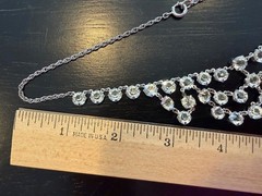 Vtg Open Back Crystal Clear Festoon Necklace Bezel Tier Tiered Set Drop 15.5”