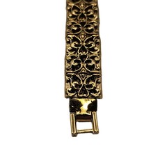 Vintage Gold Tone Filagree Link Open Work Slide Over Woven 7″ Mesh Bracelet Gift