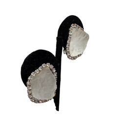 WILLIAM DELILLO VINTAGE EARRINGS BAROQUE SHAPE SMOKY CRYSTAL PASTE HALO CLIP-ON