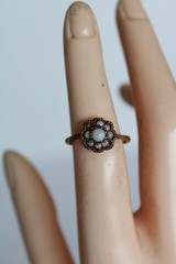 Vtg 10K Yellow Gold & Fire Opal Floral Cluster Ladies Estate Ring, 2.25g -S: 5.5