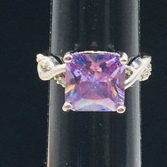 Silver Tone Purple Rhinestone Cocktail Ring Sz 9.75