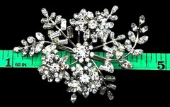 Vintage Rhinestone Floral Brooch Massive Pin Austria ? Costume Jewelry