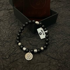 Goro’s Black Onyx Beaded Bracelet Sterling Silver Unisex Vintage Punk Jewelry