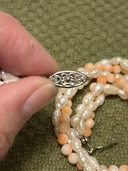 ESTATE TWISTED 3 GENUINE CORAL ORANGE AND PEARL NECKLACE SILVER TONE 16”