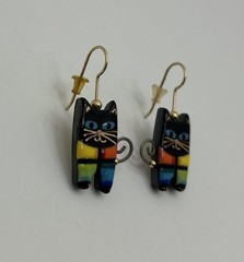 Vintage Southwestern Style Cat Earrings Multi Colored Jewelry