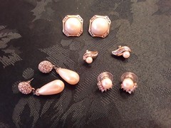 Faux Pearl Gold Tone and Rhinestone Pierced Earrings Lot 4 Pair