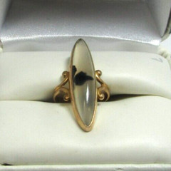 Vintage Victorian 10K Yellow Gold Elongated Beveled Montana Agate Ring Sz 4.25