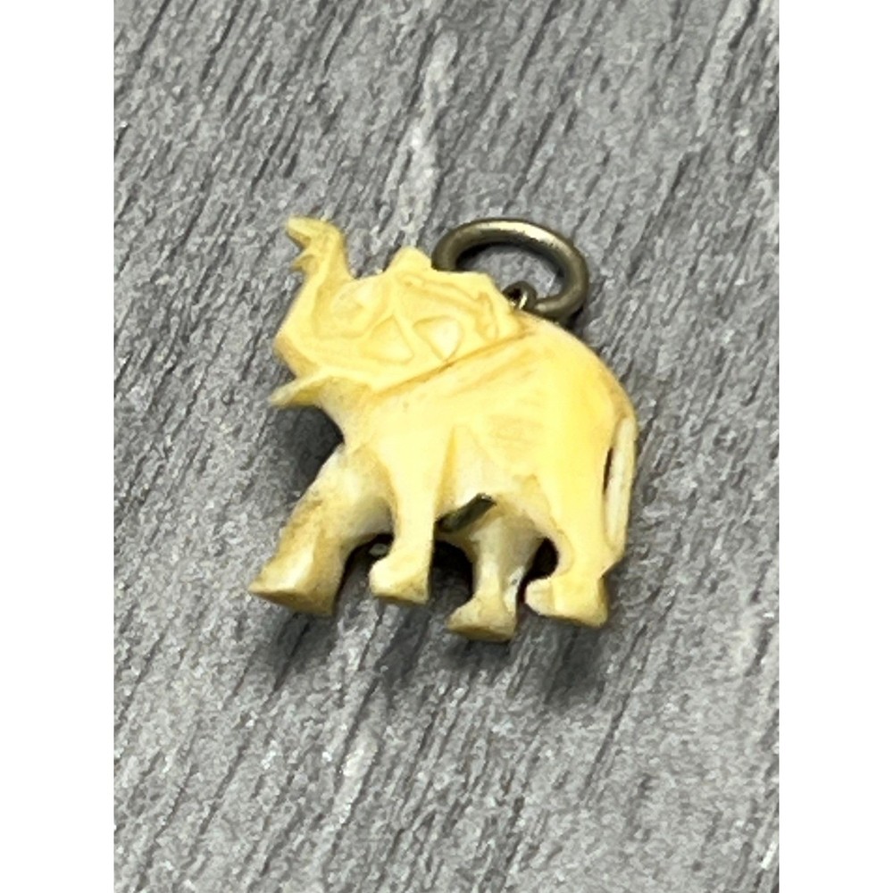 Vtg Hand Carved Elephant Charm Pendant Good Luck Trunk Up Boho Tiny