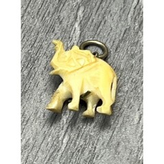 Vtg Hand Carved Elephant Charm Pendant Good Luck Trunk Up Boho Tiny