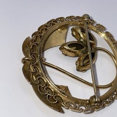 Vintage Signed Van Dell? Brown Marquee Rhinestone Bow Round Brooch Pin Pendant