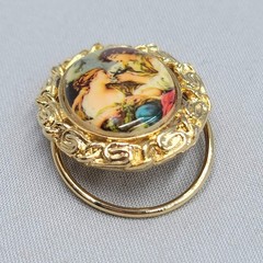 Vintage Scarf Slide Victorian Couple Gold tone 1.5 in