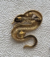 Snake Vintage style brooch / stamped gold tone metal