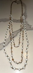 3-Layer Beaded Necklace Gold Tone Multicolor Neutral Boho Chic Long