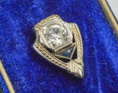 Vintage Art Deco 14k white gold Natural diamond filigree stick pin 1920’s
