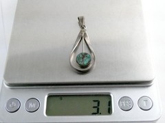 Vintage Sterling Silver Chrysocolla Flat Top Cabochon Drop Pendant 925 3.1g