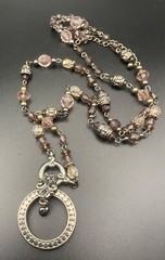 Vintage-Inspired Necklace Silver Tone Chain Beaded Circle Pendant Lobster Clasp