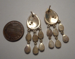 Beautiful Sterling & Opal Mosaic Pierced Earrings w Triple Drops post style
