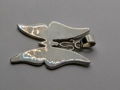 925 Sterling Silver Butterfly Pendant. Shell Inlay. 10.7 Grams. 30mm Wide x 45mm