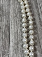 CORO faux Pearl Necklace Double Strand W/faux Onyx Stone Closure 19” (K230)