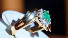 14k yellow gold 0.20ct natural diamond size 6 ring emerald vintage treated 3.00g