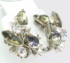 Vintage Beau Jewels Silver Tone Smoky & Clear Rhinestone Clip-On Earrings