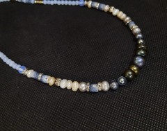 Handcrafted Bohemian Necklace with Freshwater Pearl, Opalite, & Blue Coral