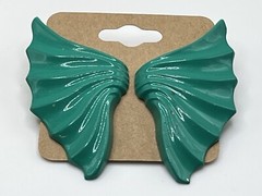 Lg Vintage Teal Fan Shaped Statement Earrings For Pierced Ears 1970-1990 Style
