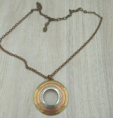 Marjorie Baer SF Brutalist Mixed Metal Medallion Pendant Necklace