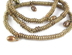 Lot of 6 Vintage BRACELETS Goldtone BEADED Orange Pinks Bead Metal Glass Plastic