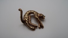Vintage 4.5cm Gold Leopard Cheetah Moveable Tail Brooch Pin BB14