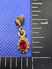 Vintage Gold Tone Oval Red Crystal Drop Dangle Earrings Jewelry
