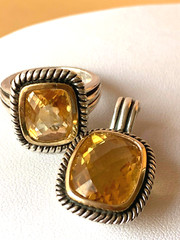 MICHELLE ALBALA LARGE CITRINE QUARTZ RING & PENDANT NECKLACE ENHANCER SET 925 SS