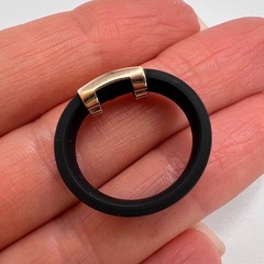 Vintage 14K Gold & Black Rubber Ring Size 6.5 Geometric Designer Style Ukraine