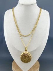 Vintage Monogram Necklace Victorian Revival Pendant Gold Tone 36”