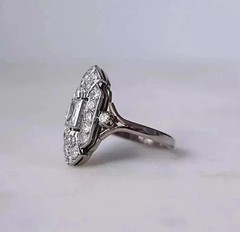 Art Deco Vintage Style Lab Created Diamond Engagement 14K White Gold Finish Ring